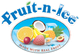 Logo of Fruit-n-Ice with fruit illustrations: orange, banana, coconut, pineapple, and strawberry.