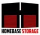 Logo with stylized "H" and "Homebase Storage" text in black and red.