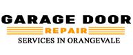 Logo for Garage Door Repair Services in Orangevale with bold text and orange accents.