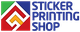 Logo of "Sticker Printing Shop" with colorful geometric shapes on the left.