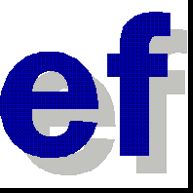 Blaue Buchstaben "ef" mit grauem Schatten auf weißem Hintergrund.