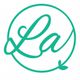 Stylized teal "La" inside a circle, with a small leaf detail at the bottom.