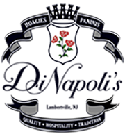 Crest with roses, crown, and banners saying “Hoagies Paninis” and “Quality Hospitality Tradition.”