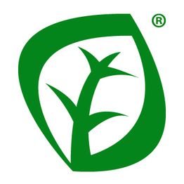 Logo verde con una foglia stilizzata e simbolo di marchio registrato in alto a destra.
