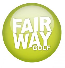 Grüner Kreis mit dem Text "FAIR WAY GOLF" in großen weißen Buchstaben.