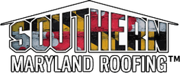 Logo of Southern Maryland Roofing with text in Maryland flag colors.
