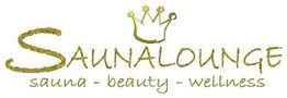 Text: "Saunalounge" mit Krone, Untertitel: sauna - beauty - wellness.