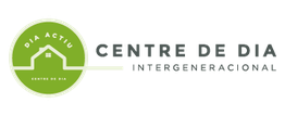 Logotipo de un centro de día intergeneracional con un ícono de casa verde.