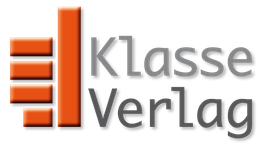 Logo von Klasse Verlag mit orangefarbenen Streifen links und grauem Text rechts.