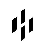 Schwarzes, abstraktes Logo mit vier vertikalen, gebogenen Streifen auf weißem Hintergrund.