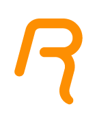 Letra "R" estilizada y anaranjada sobre fondo blanco.