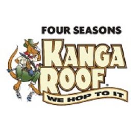 Cartoon kangaroo alongside "Four Seasons Kanga Roof: We Hop To It" text logo.