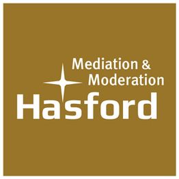 Braunes Logo mit weißem Text: "Mediation & Moderation Hasford", daneben ein stilisierter Stern.