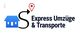Logo von Express Umzüge & Transporte mit blauem Haus und rotem Standortmarker.