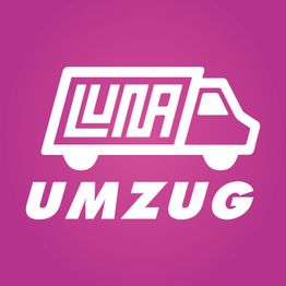 Weißer Umzugslastwagen auf rosa Hintergrund, mit Text: "Luna Umzug".