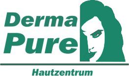 Logo von "Derma Pure Hautzentrum" mit Gesichtsprofil einer Frau in Grün.
