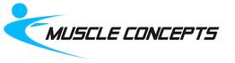Logo van Muscle Concepts met blauw figuurtje en gestileerde tekst.