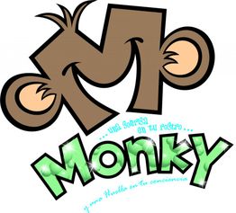 Dibujo de un mono y texto: "Una sonrisa en tu rostro... Monky y una huella en tu consciencia."
