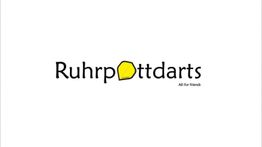 Logo mit Text "Ruhrpott Darts", ein gelbes Dartbrett als O und Untertitel "All for friends".