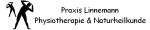 Siluetten von Arbeitern mit Lasten und Text: "Praxis Linnemann Physiotherapie & Naturheilkunde".