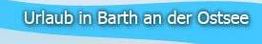 Text: "Urlaub in Barth an der Ostsee" auf blauem Hintergrund.