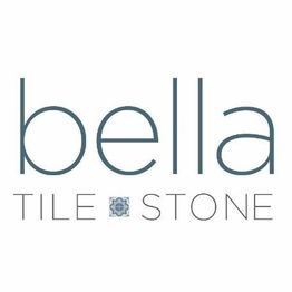 "bella tile and stone" logo with a decorative tile design between "tile" and "stone".