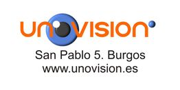 Logotipo de Unovisión con dirección en Burgos y sitio web: www.unovision.es.