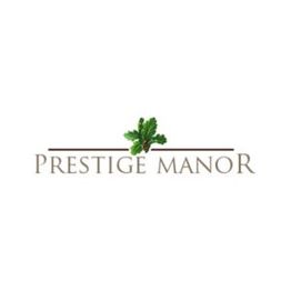 "Prestige Manor logo with oak leaves above the text."