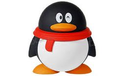 Pinguim fofo com cachecol vermelho e bico laranja, piscando com um olho.