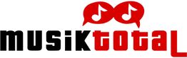 Logo mit dem Text "Musik Total" und zwei roten Sprechblasen mit Noten.