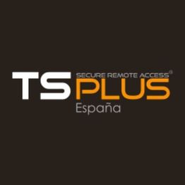Logo de TSPLUS España en fondo negro con texto: "Secure Remote Access®".
