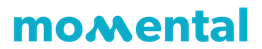 The word "momental" in blue, with stylized merging letters "o" and "m".