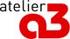 Logo mit schwarzem Text "atelier" und rotem "a3" darauf.
