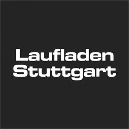 Schwarzer Hintergrund mit weißem Text: „Laufladen Stuttgart“.