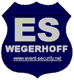Blaues Schild mit der Aufschrift "ES WEGERHOFF" und Website "www.event-security.net".