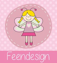Illustration einer lächelnden Fee mit rosa Kleid und Flügeln vor gepunktetem Hintergrund.