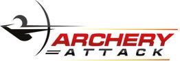 Logo mit Pfeil und Schriftzug "Archery Attack" in Rot und Schwarz.