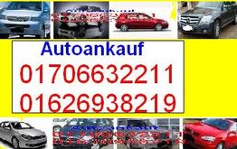 Alt-Text: "Autoankauf-Werbung mit mehreren Autobildern und zwei Telefonnummern auf gelbem Hintergrund."