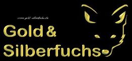 Goldener Schriftzug "Gold & Silberfuchs" mit Fuchsbild auf schwarzem Hintergrund.