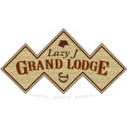 Logo of Lazy J Grand Lodge, South Dakota, with a diamond shape and rustic style.