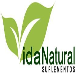 Logo com folhas verdes e texto "Vida Natural Suplementos".