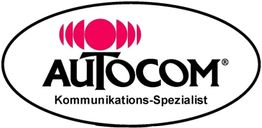Logo mit dem Schriftzug "Autocom" und dem Slogan "Kommunikations-Spezialist" in einem Oval.