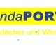 Logo: "VerandaPORTAL" in Blau auf Gelb. Text darunter: "Terassendächer und Wintergärten".