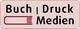Logo mit Text "Buch Druck Medien" und einem stilisierten roten Buch auf beigem Hintergrund.