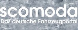 Logo mit Text "scomoda, Das deutsche Fahrzeugportal" auf grauem Hintergrund.