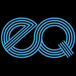 Blauw geometrisch ontwerp met overlappende lijnen op een zwarte achtergrond.