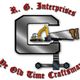 Logo of R.G. Enterprises with a clamp, excavator, and saw, and text "Ye Old Time Craftsman."