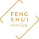 Logo mit gelb-orangenem Text "Feng Shui am See" in einem stilisierten Rhombus.