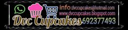 Banner de Dvc Cupcakes con contacto de email, web, WhatsApp y número de teléfono.