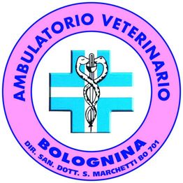 Logo dell'Ambulatorio Veterinario Bolognina, con croce azzurra e caduceo veterinario.
